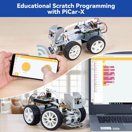 CC SunFounder Picar-X AI Robot Smart Car Kit for Raspberry Pi 5/4/3B+/Zero 2w, Openclaw LLMs ChatGPT/Gemini/Grok Python, Scratch