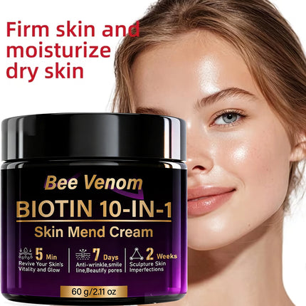 Bee Venom Biotin 10-in-1 Skin Mend Face Cream - 5Min Revitalize, 7Day Anti-Wrinkle, Firming & Moisturizing for Glowing Skin