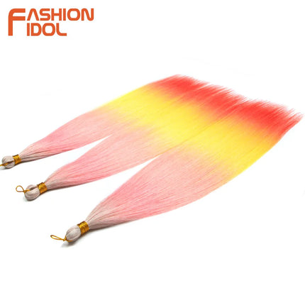 FASHION IDOL 28inch/3PCS Ariel Straight Hair Bundles Crochet Hair Synthetic Braiding Hair Ombre Rainbow Braids Hair Extensions