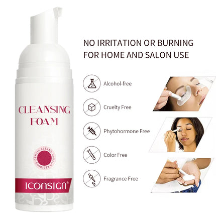 ICONSIGN 60ml Lash Shampoo Brush Kit Professional Lash Foam Cleanser Pump Design No Stimulation Eyelash Mousse Lash Glue Remover