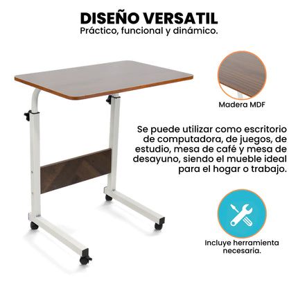 Adjustable Mobile Desk with Wheels, Multifunctional Side Table for Home and Office, Adjustable Height, Compact and Portable Design for Working, Studying or Using a Laptop in Any Space