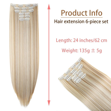 24Inchs 16 Clips in Synthetic Hair Extensions Long Straight Hairstyle Synthetic brown Black Hairpieces Heat Resistant False Hair