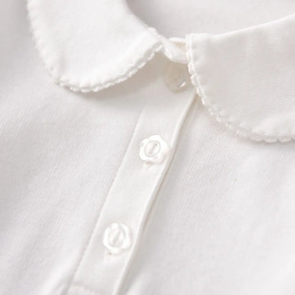 Girls Cotton Polo Shirt Children White Long-sleeved T-shirt Loose Breathable Size 90-170