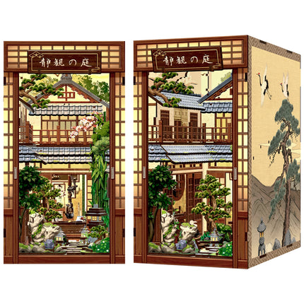 CUTEBEE Book Nook Kit Wooden Doll House 3D Puzzle DIY Miniature House Model with LED Light for Japanese Serene Courtyard