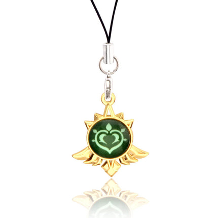 Genshin Impact Hanging Rope Pendant Keychain Eye Of God Seven Elements Double Sided Glass Pendant Keyring Cell Phone Charm