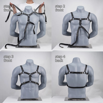 Male Pu Leather Lingerie Sexual Chest Harness Belt BDSM Fetish Full Body Harness Belt Strap Men Adjustable Rave Gay Clothing