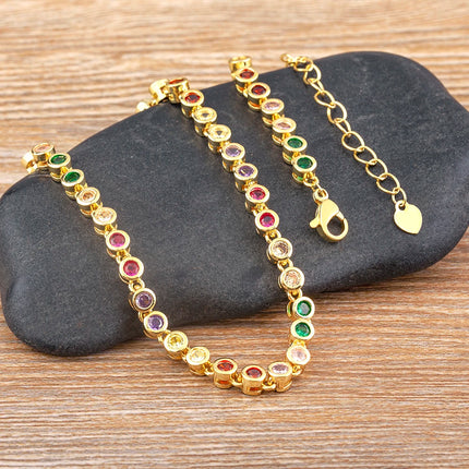 AIBEF INS Popular Romantic 5 Colors Rhinestone Women Pendant Gold Plated Iced Out Tennis Chain Necklace Charm Copper Zircon Gift