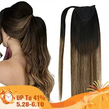 VeSunny Ponytail Human Hair Straight 80g Clip in Hair Extensions Human 14-22" Natural Hair Horse Tails No Claw Clip