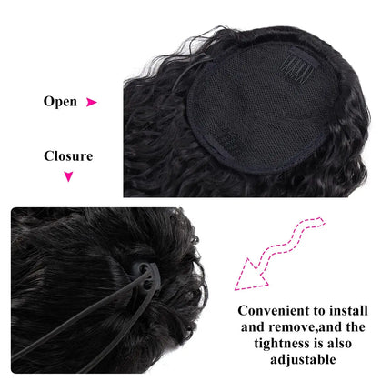 Deep Water Wave Drawstring Ponytail 100% Real Human Hair Extensions Brazilian Remy #1B Natural Black Hairpiece Clip In Pony Tail
