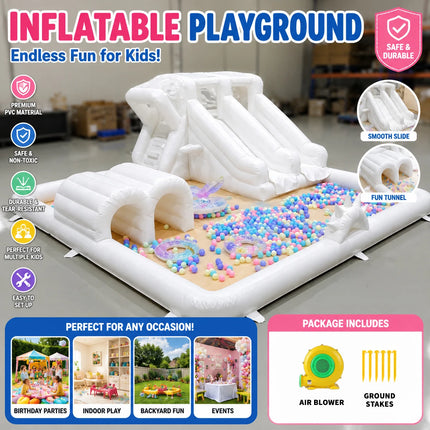 Inflatable Bounce House with Slide Pool Children Playhouse Inflatable Castle with Blower for Summer Party Outdoor Colorful Pool