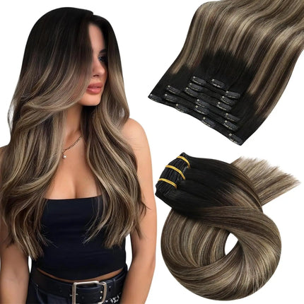 [Hot Sale] Moresoo Clip in Hair Extensions Real Natural Hair Remy Straight Set 5&7 Pcs Brazilian Clip in Human Hair Extensions