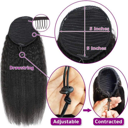 26 Inch Kinky Straight Ponytail Extension 100% Human Hair Drawstring Ponytail For Black Women Curly Pony Tails Hair Extensions