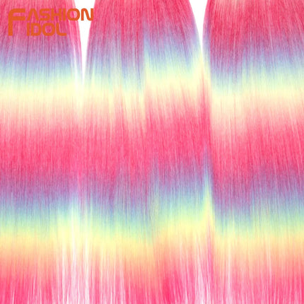 FASHION IDOL 28inch/3PCS Ariel Straight Hair Bundles Crochet Hair Synthetic Braiding Hair Ombre Rainbow Braids Hair Extensions