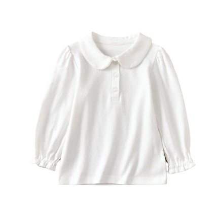 Girls Cotton Polo Shirt Children White Long-sleeved T-shirt Loose Breathable Size 90-170