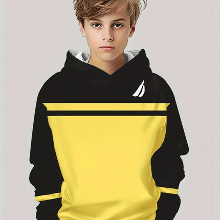 Boys Hoodie Stripe Printed Pullover Long Sleeve Thin Hooded Sweatshirt for Autumn Casual Versatile Classic Color Matching Design