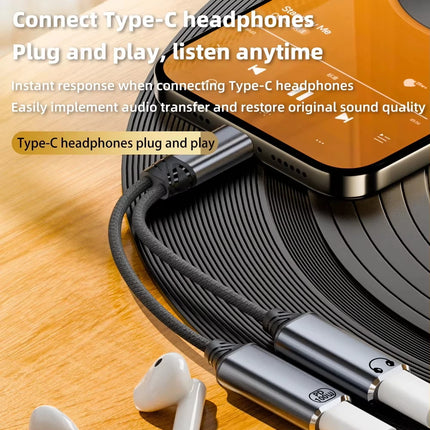 Dual USB C Headphone & Charger Adapter Splitter Fast Charging 2-in-1 Type C to USB-C Audio Adapter
