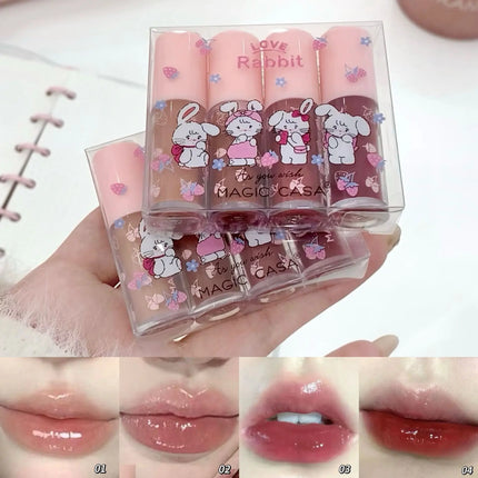 MAGIC CASA Mini Rabbit Lip Gloss Set | 4-Piece Mirror Smooth Silky Shine Gloss | Hydrating, Long-Lasting Water Gloss Finish