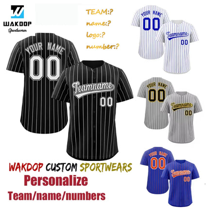 Custom Pinstripe Baseball Jersey Button Down Shirt Printed or Personalized Name Number for Men/Women/Youth