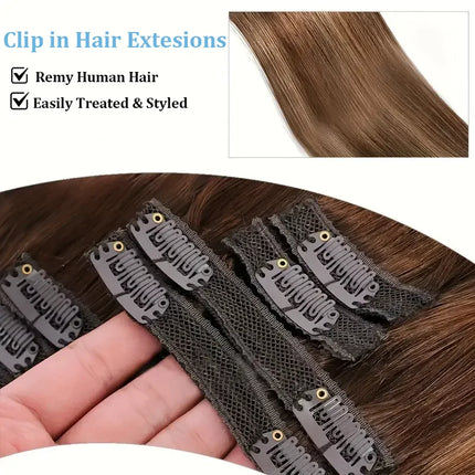 Women Human Hair Extension 8Pcs Clip In Remy Hair Weft 100% Human Hair Extensions For Lady 16''-26'' Natural Clips Hairpieces