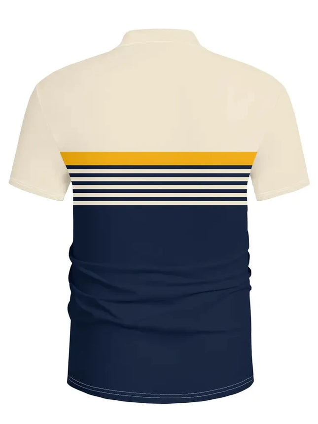 Men'S Casual Short Sleeve Polo Shirt with 3D Horse Print Striped Color Block Design Sporty Style Collared Golf Shirt for Summer