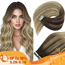 VeSunny Tape in Hair Extensions Human Hair Balayage Color Real Natural Hair Skin Weft Straight Seamless Remy Hair Extensions