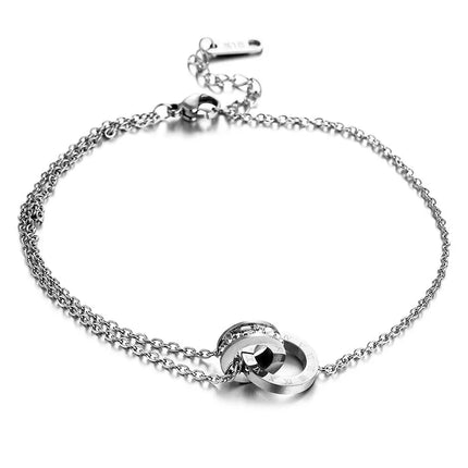 316L Stainless Steel Fashion High-end Jewelry Embedded Zircon Round Roman Numerals Ankle Ornaments Charm Chain Anklet For Women