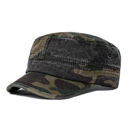 VOBOOM Washed Cotton Military Cadet Army Caps for Men Unique Design Adjustable Vintage Flat Top Hats with Air Hole