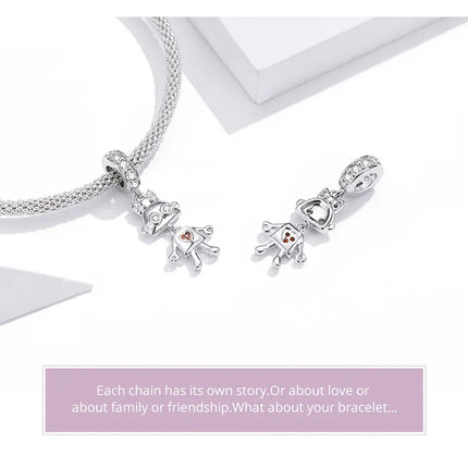 WOSTU Family Heart Charm High heels Mirror Makeup Pendant Bee Boy & Girl Charm Dreamcatcher Beads Jewelry Making Copper Zircon