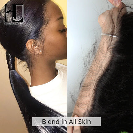 16-24inch Bone Straight 13x4 13x6 Lace Frontal HD Transparent 4x4 5x5 6X6 HD Lace Closure Brazilian Remy PrePlucked Baby Hair