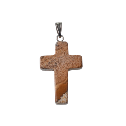 Natural Stone Cross Pendant Necklace Women Men 18inch Black Leather Cord Custom Crystal Choker Chakra Jewelry Findings