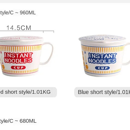 ins style creative instant noodle ceramic Cup bowl with cover bento box Student lunch box instant noodle Bowl soup Bowl set