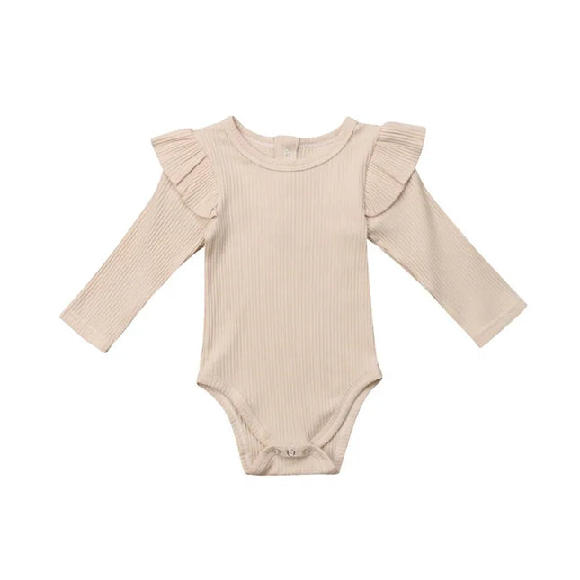0-24months Unisex Baby bodysuit Long Sleeve Romper Cotton Ruffled Solid Beige White Black Pink Playsuit For Infant Girls