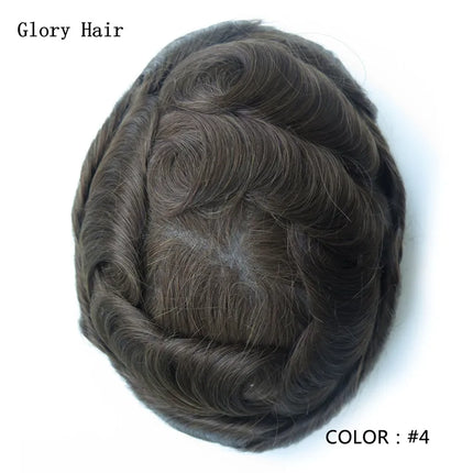 0.12-0.14mm Injected Thin Skin 130%Density Man Hair Prosthesis Human Hair Male Toupee Wig Adult Capillary Prosthesis Hair System