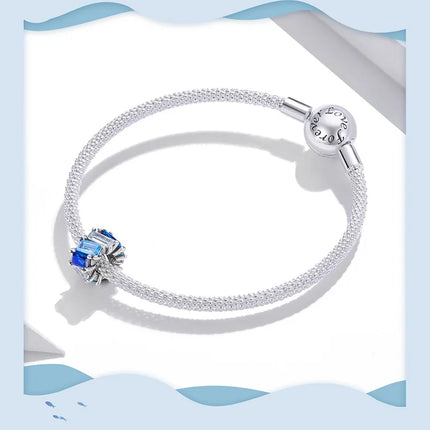 WOSTU 925 Sterling Silver Blue Conch Charm Ocean Bead Animal Turtle Starfish Pendant Fit Original Bracelet Necklace DIY Jewelry
