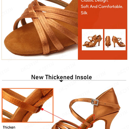 DKZSYIM Latin Dance Shoes Women High Heel Silk Dance Shoes lady Soft Bottom Dance Shoes heeled 8cm Girls Salsa Ballroom Shoes