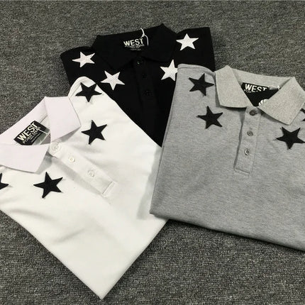 High New Novelty 2021 Embroidered 7 4 Stars Collar Cute Crown Casual Polo Shirts Shirt Skateboard Cotton Polos Top Tee 046