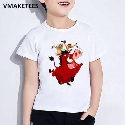 Kids Lion King Character Cartoon Print T-shirt Children Funny Clothes Girls & Boys Summer White Baby T shirt