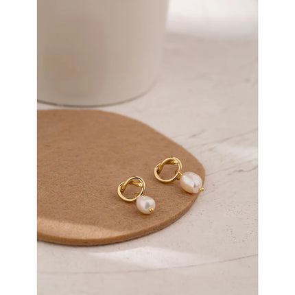 Yhpup Minimalist Natural Pearls Dangle Earrings Fashion Korean Simple Elegant Metal Texture Stylish Jewelry