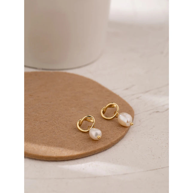 Yhpup Minimalist Natural Pearls Dangle Earrings Fashion Korean Simple Elegant Metal Texture Stylish Jewelry