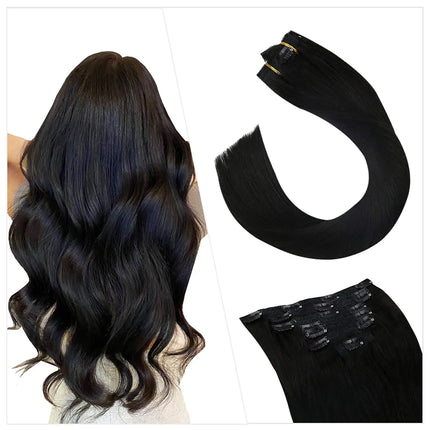 [16 Colors] Ugeat Clip in Hair Extensions Human Hair 14-22" Double Weft Remy Hair Full Head Clip in Extensions for Woman 7Pcs