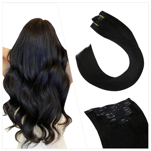 [16 Colors] Ugeat Clip in Hair Extensions Human Hair 14-22" Double Weft Remy Hair Full Head Clip in Extensions for Women 7Pcs