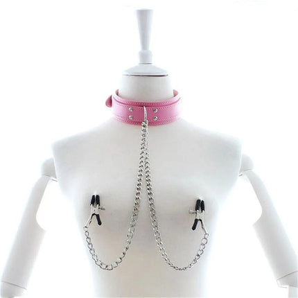 Leather Choker Neck Collar Metal Chain Nipple Breast Clamp Clip Bdsm Bondage Slave Erotic Sex Toys For Women Couples Adult Games