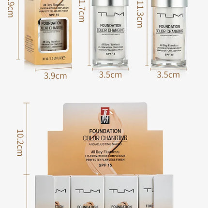 New TLM Foundation Magic Color Changing Foundation Liquid Soft Matte Long Lasting Hydrating Makeup Base maquiagem