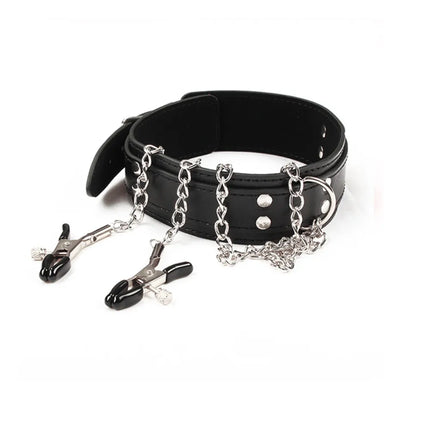 Leather Choker Neck Collar Metal Chain Nipple Breast Clamp Clip Bdsm Bondage Slave Erotic Sex Toys For Women Couples Adult Games