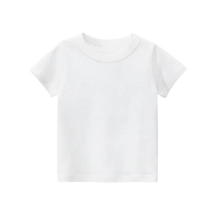 2024 Summer Girls Boys Solid T-Shirts Clothes 100% Pure Cotton Short Sleeve Yellow Red Green Kids UnderShirt Bottoming Clothing