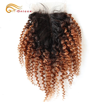 Htonicca Lace Closure Human Hair Brazilian Curly 4x1 T Part Lace Closure With Baby Hair Natural Color Middle Part Curly Closures