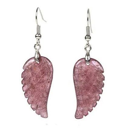 KFT Natural Carved Healing Reiki Crystal Quartz Stone Earring Amethysts Lapis Lazuli Angel Wing Dangle Hook Stone Earrings