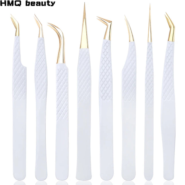 1Pc White-gold Anti-Static For Eyelash Extension Eyebrow Stainless Steel Set Beauty Precision Tweezers Makeup Tools