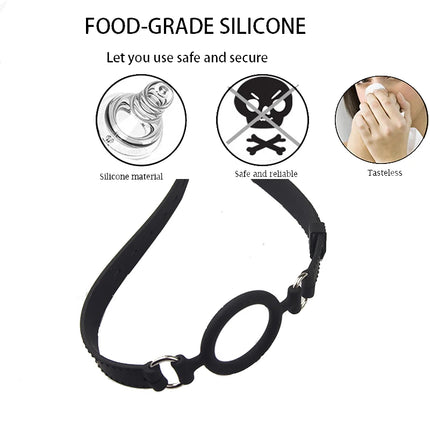 PU Leather Open Mouth Hood Mask,With Full Silicone O Ring Gag Strap,Fetish Slave Bondage Gimp,BDSM Sex Toy For Couple Adult Game
