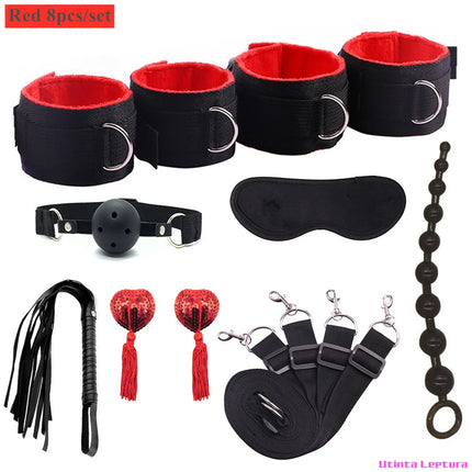 Sex Tools for BDSM Bondage Restraint Adult S&M Fetish Games Set Vibrator Handcuffs Ankle Bed Toys Kits for Couples